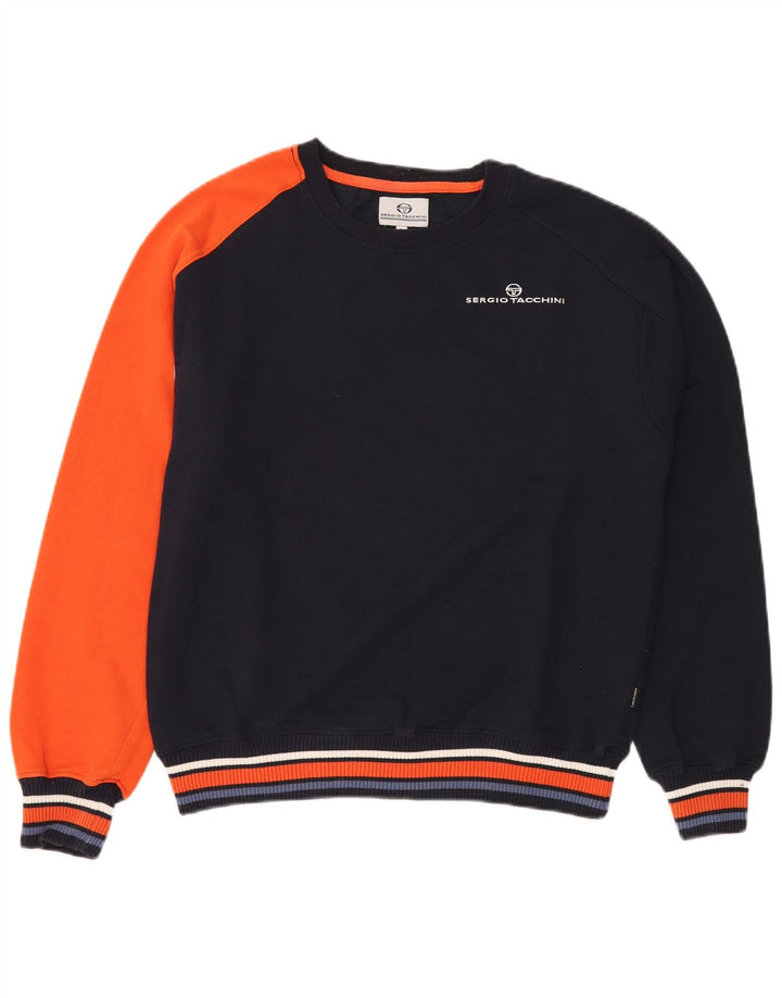 Sergio Tacchini Felpa da uomo Maglione Large Blu Navy Colourblock in cotone