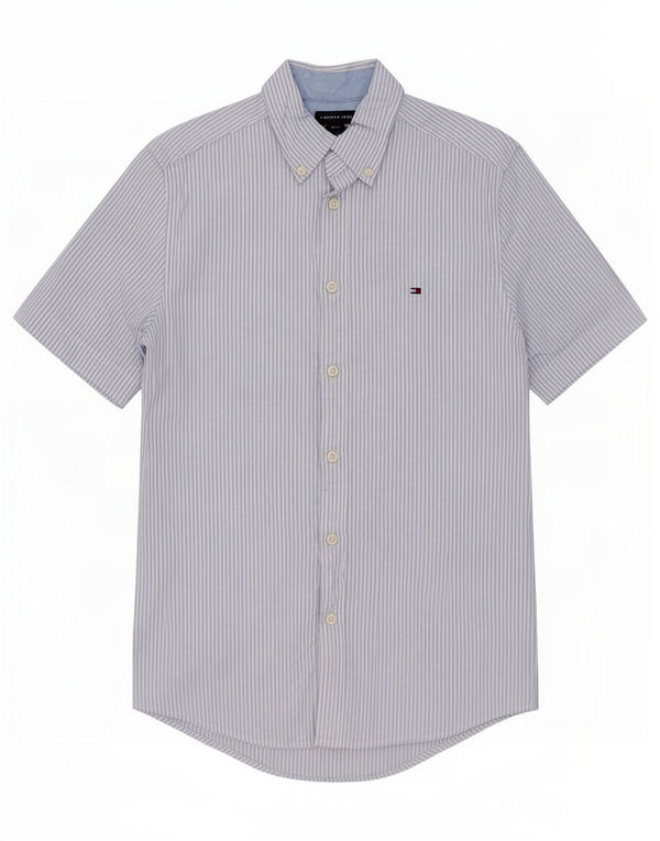 Camicia a maniche corte da uomo Tommy Hilfiger XS in cotone gessato blu