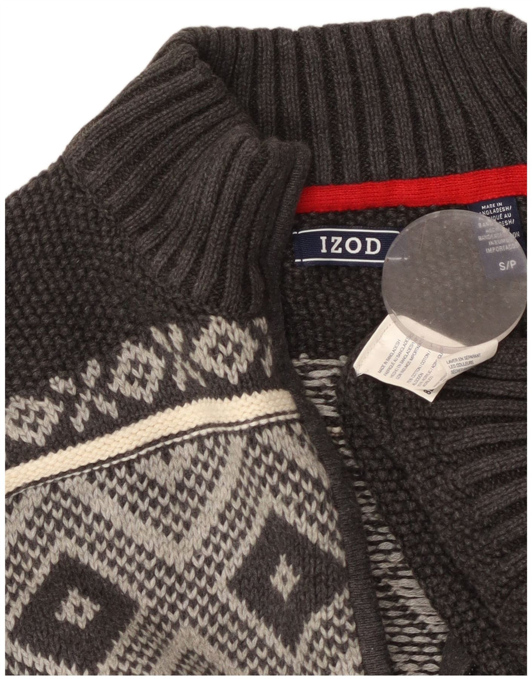 Maglione da uomo con zip e collo IZOD piccolo in cotone Fair Isle grigio