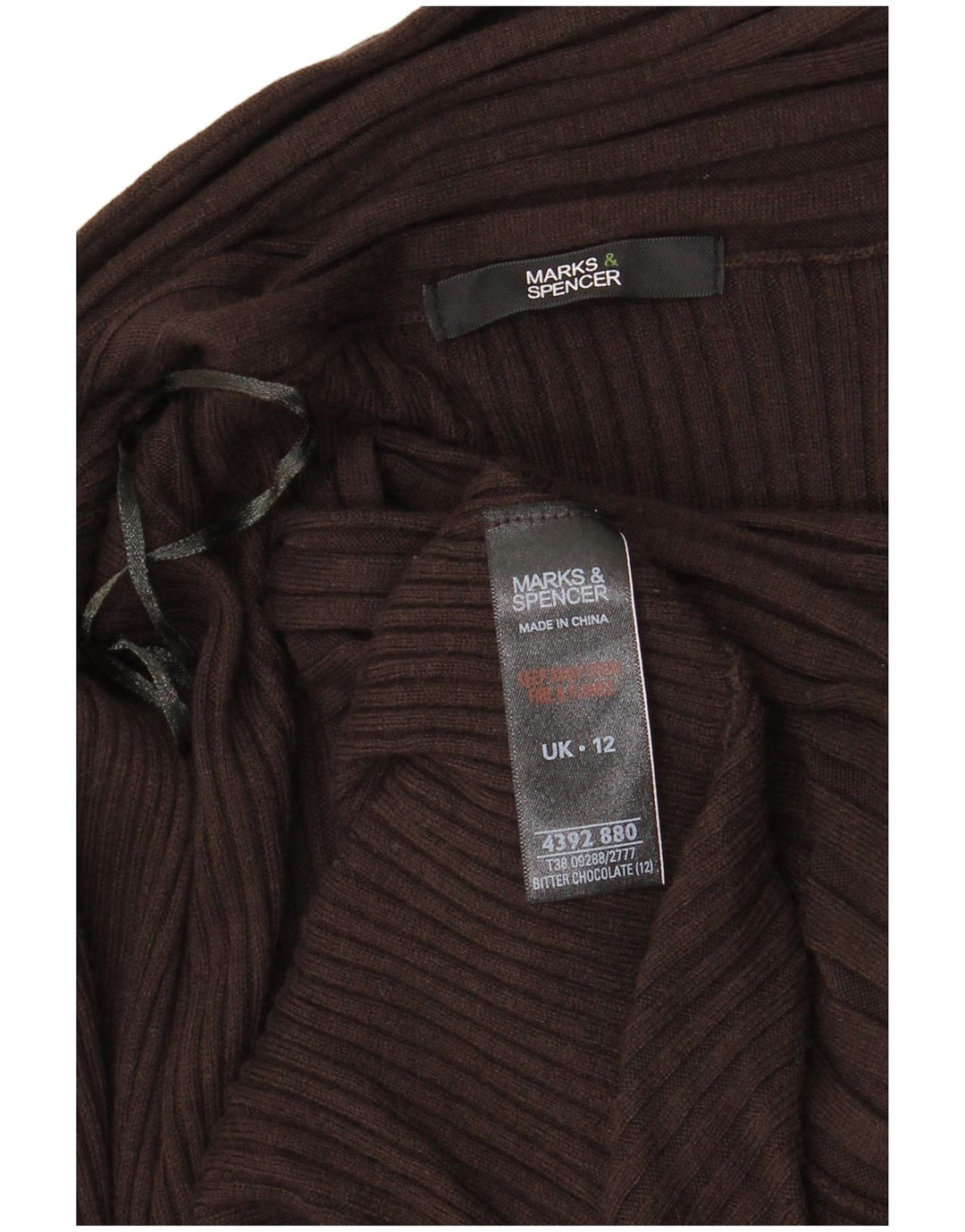 MARKS & SPENCER Maglione cardigan aperto lungo da donna UK 12 Marrone medio