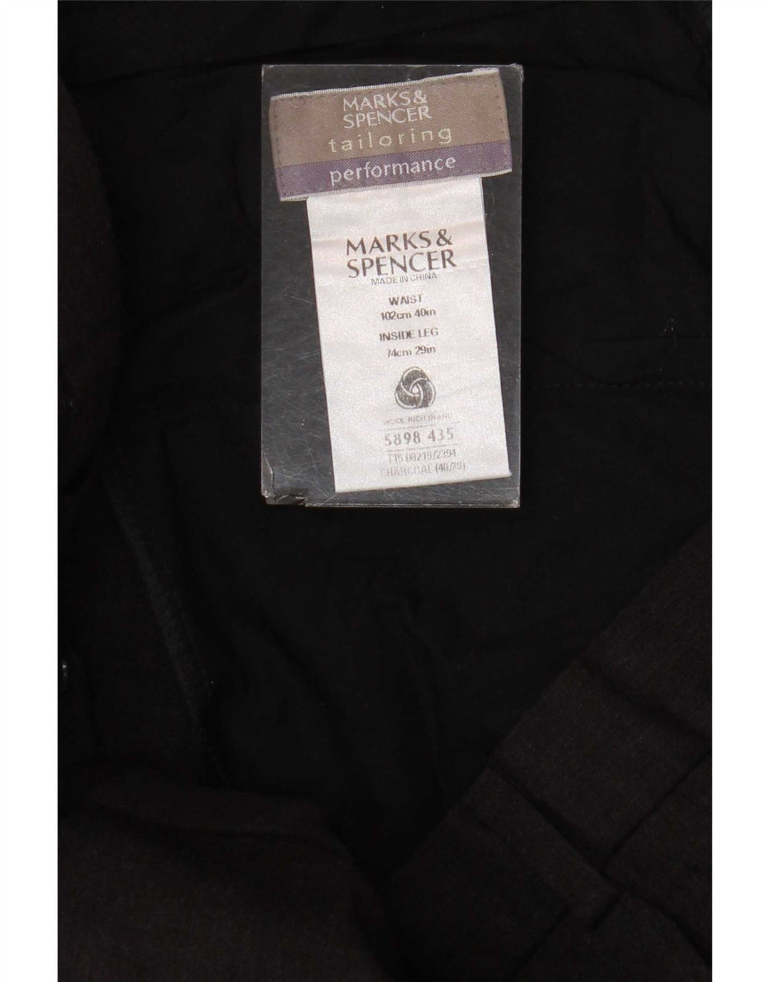 Pantaloni da abito dritti da uomo Marks & Spencer W40 L29 Lana grigia