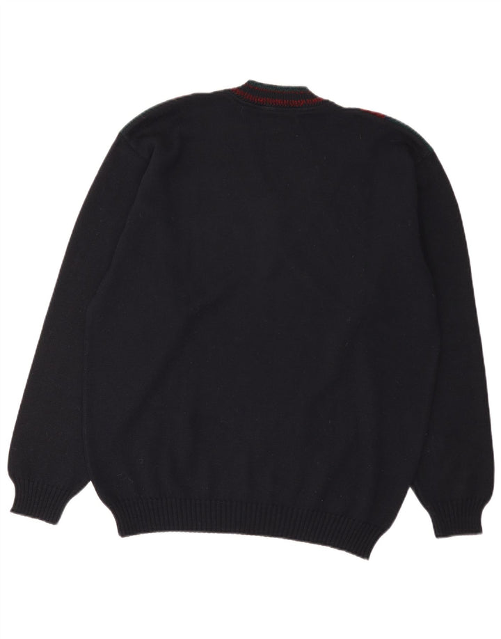 Maglione da uomo con scollo a V Il Granchio, grande, in lana color block blu navy