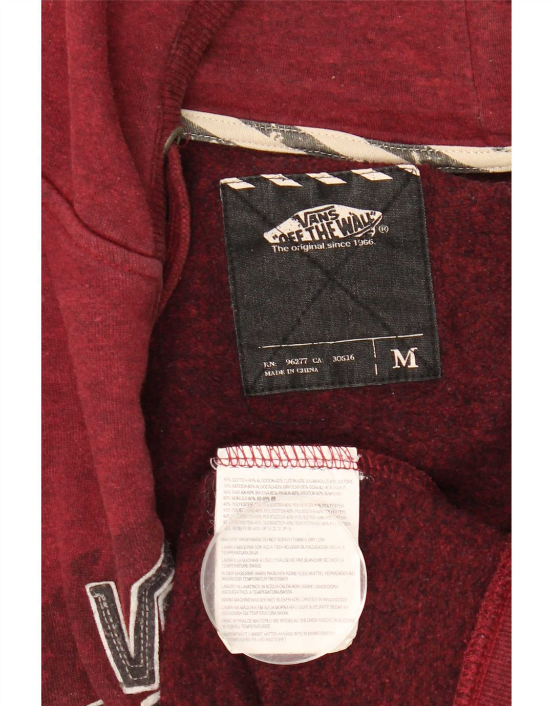 Felpa con cappuccio e zip grafica da uomo di Vans in cotone bordeaux medio