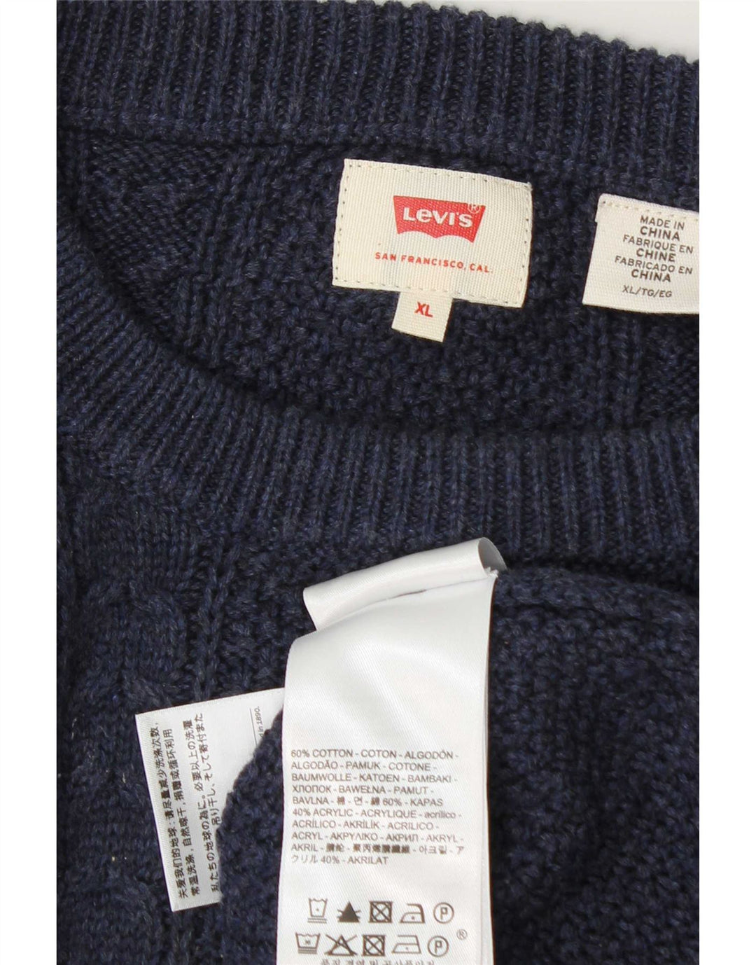 Maglione maglione girocollo da uomo Levi's XL in cotone blu navy