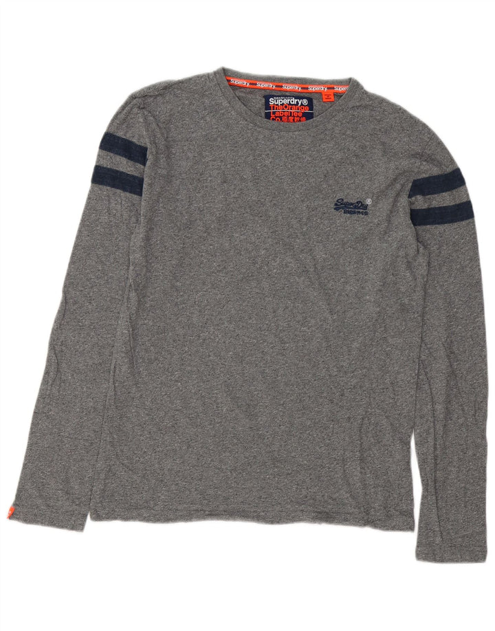 Top da uomo a maniche lunghe Superdry in cotone chiazzato grigio piccolo