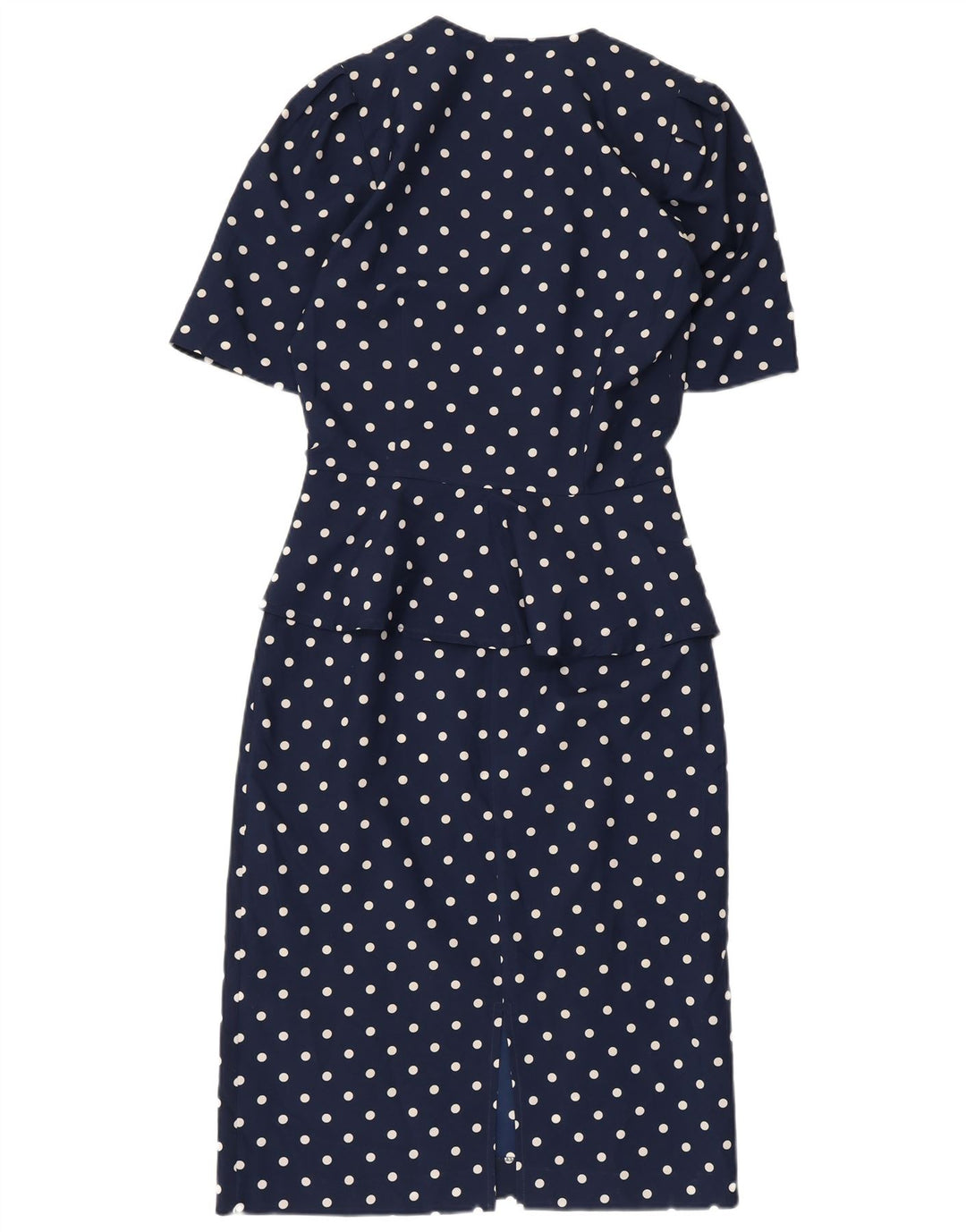 Abito peplo da donna vintage IT 42 Poliestere medio a pois blu navy