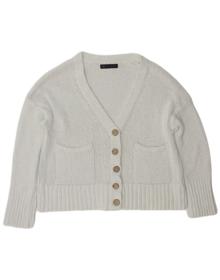 Maglione cardigan da donna Marks & Spencer UK 14 cotone bianco sporco medio