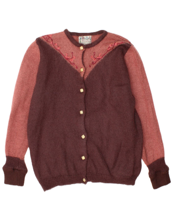 Maglione cardigan da donna vintage UK 18 XL Colorblock marrone