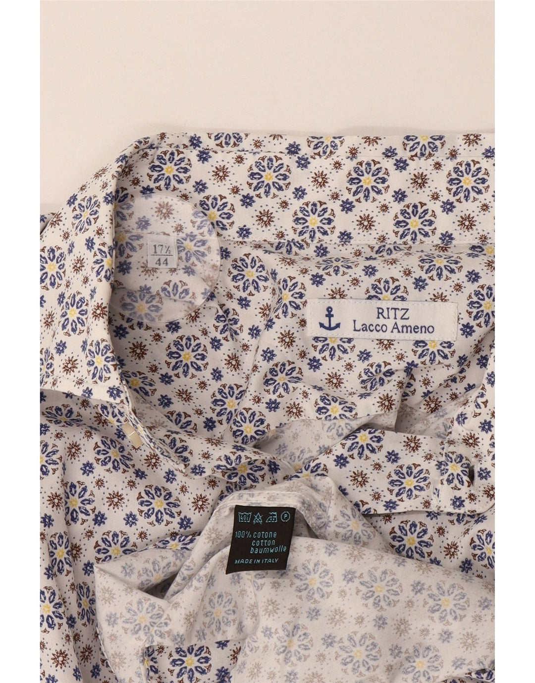 Camicia da uomo Ritz taglia 44 17 1/2 XL cotone floreale bianco