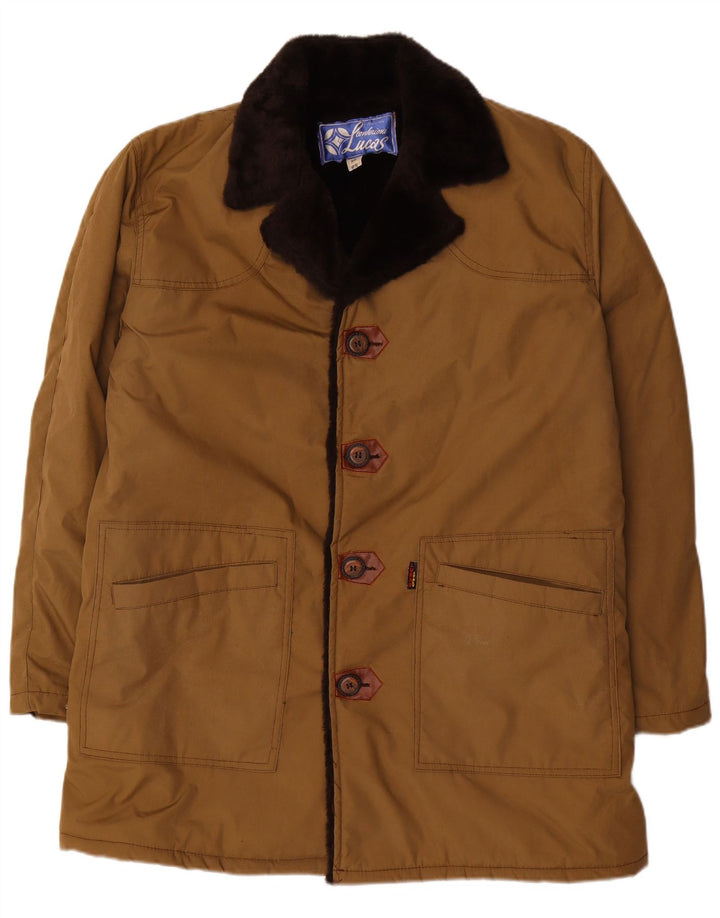 Cappotto Sherpa vintage da uomo IT 52 XL in cotone marrone