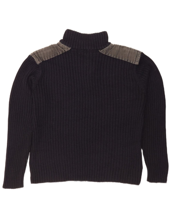 Pierre Cardin Maglione da uomo con collo a bottoni piccolo color block blu navy