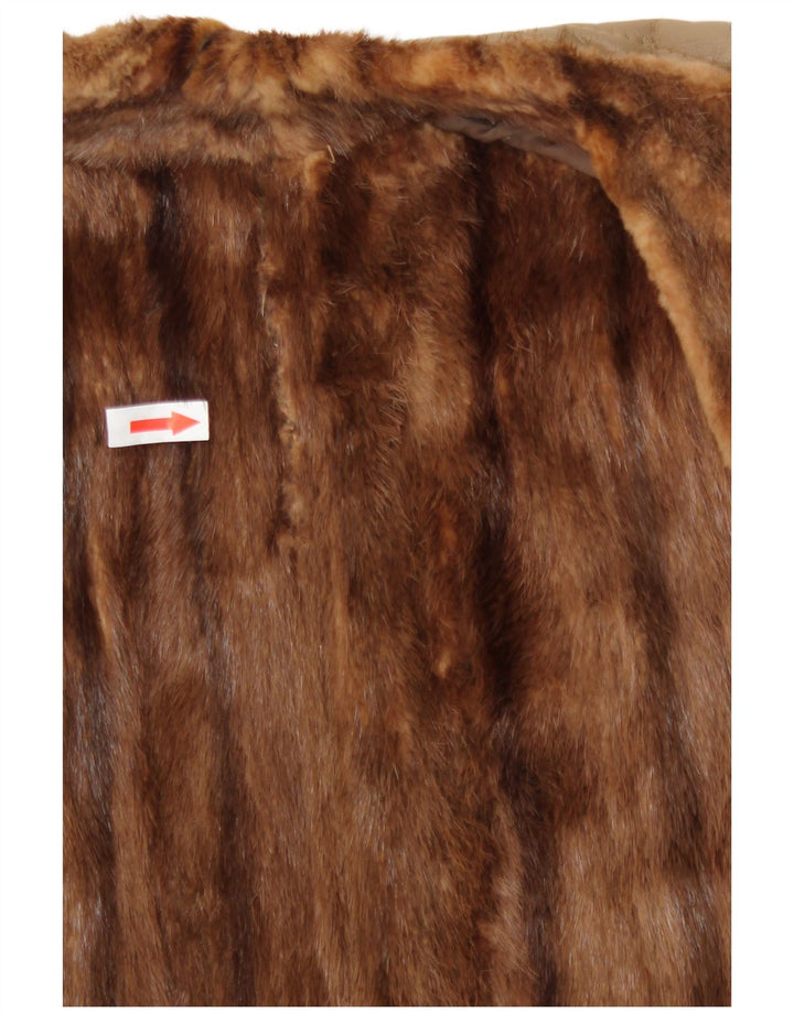 Cappotto vintage in pelle con pelliccia da donna UK 16 grande beige