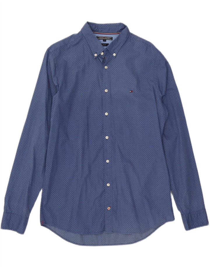 TOMMY HILFIGER Camicia slim fit da uomo grande cotone geometrico blu