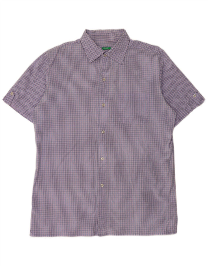 Camicia a maniche corte da uomo BENETTON 2XL in cotone a quadretti viola