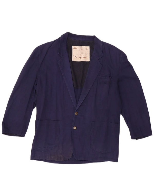 Giacca blazer da uomo con cerniera a 2 bottoni e maniche a 3/4 UK 42 XL in cotone blu navy