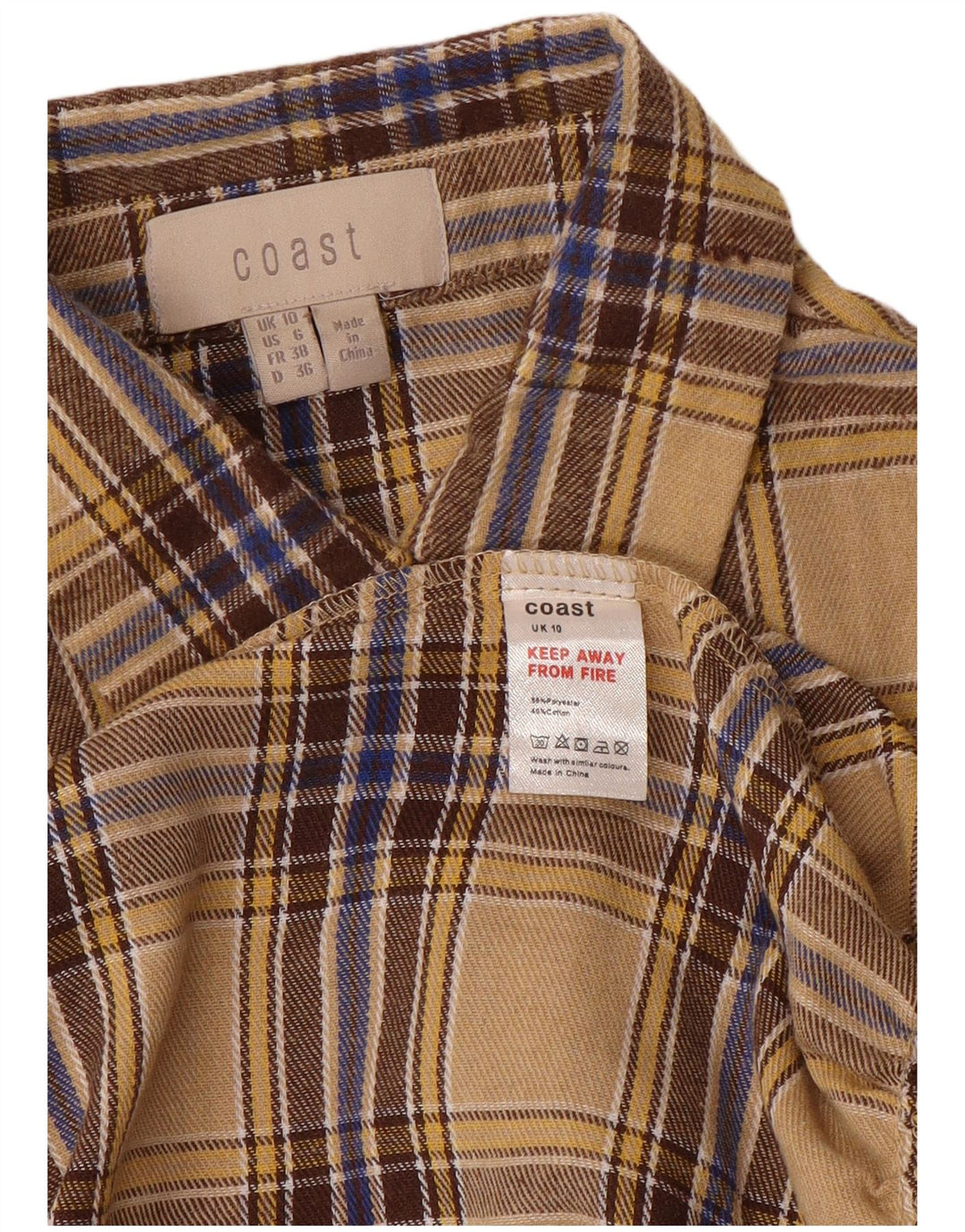 Abito lungo a maniche lunghe da donna Coast UK 10 Piccolo poliestere a quadri beige