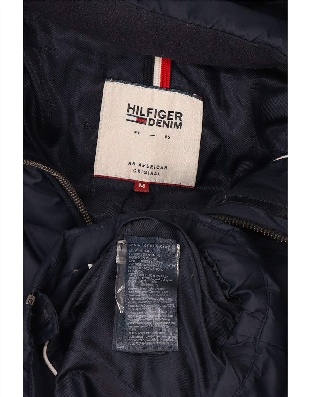 Giacca imbottita con cappuccio da donna Tommy Hilfiger UK 12 medio poliestere blu navy