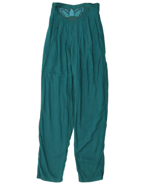 Pantaloni casual con ancoraggio a vita alta da donna vintage UK 6 XS W28 L29 Blu