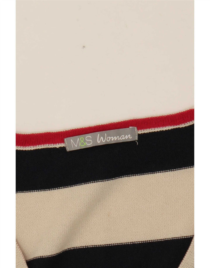 Maglione maglione con scollo a V da donna Marks & Spencer UK 12 medio a righe bianco sporco