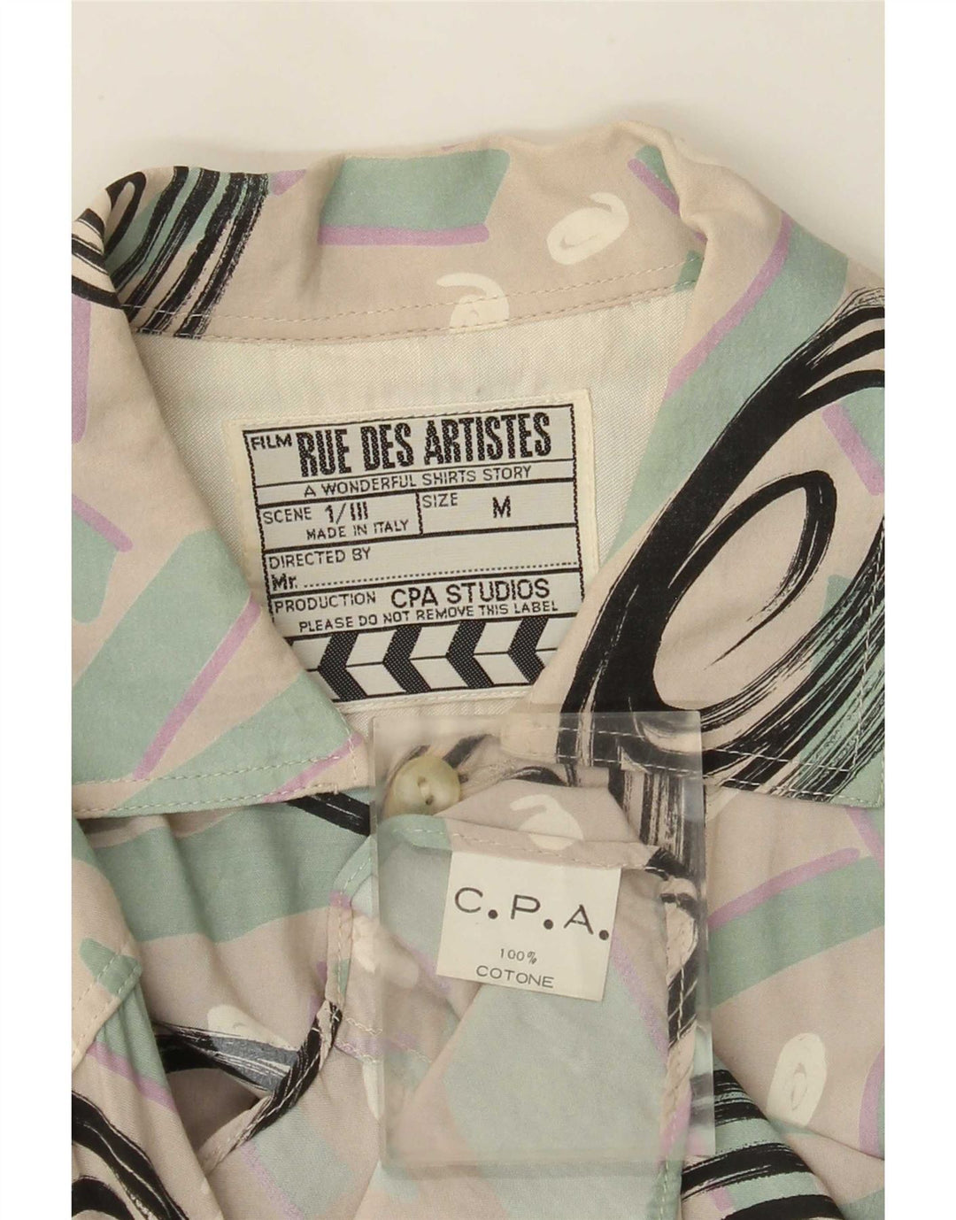 Camicia vintage da uomo con motivo astratto in cotone multicolore medio