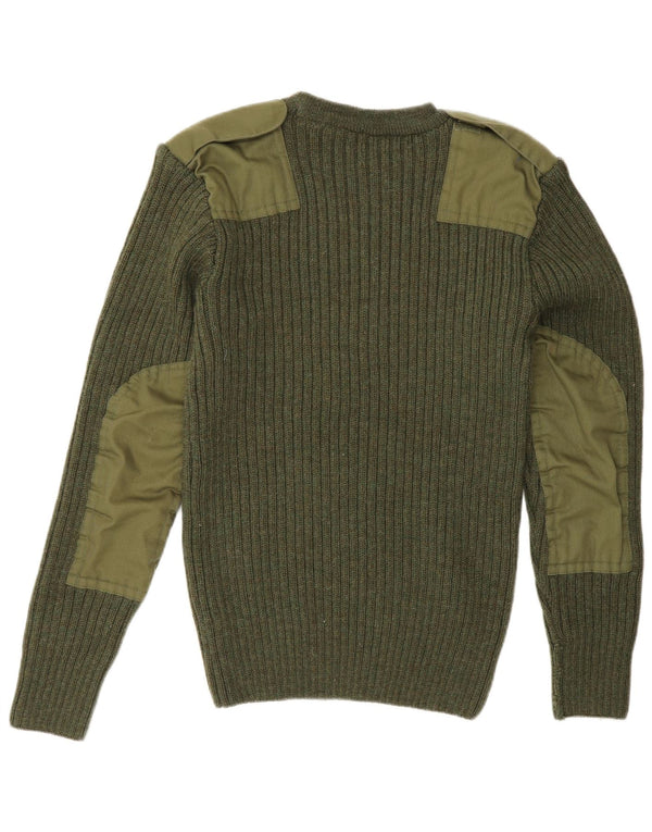 Maglione maglione girocollo militare vintage da uomo UK 40 verde medio militare