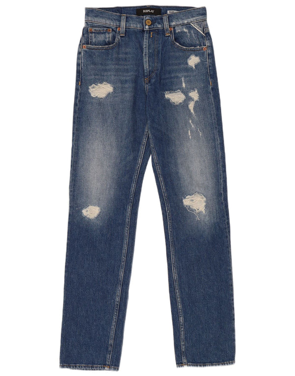 Replay Jeans dritti invecchiati da donna W25 L30 cotone blu