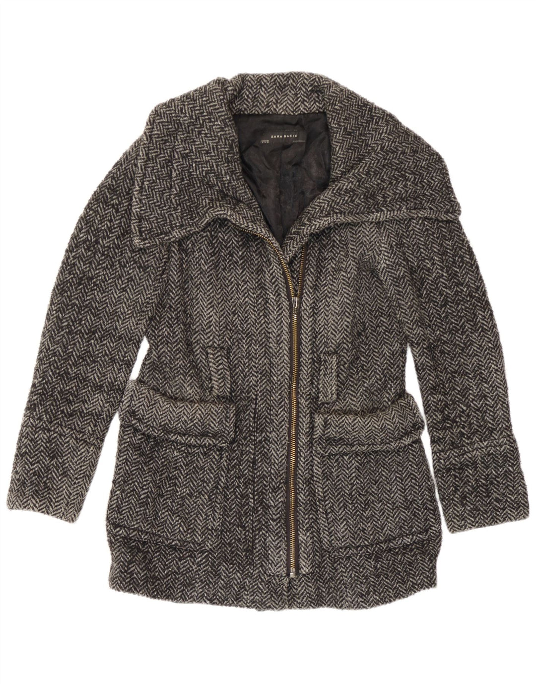 Cappotto Zara da donna UK 14 grigio medio a spina di pesce
