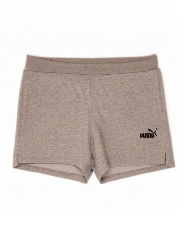 Pantaloncini sportivi regolari da donna Puma in cotone chiazzato grigio medio