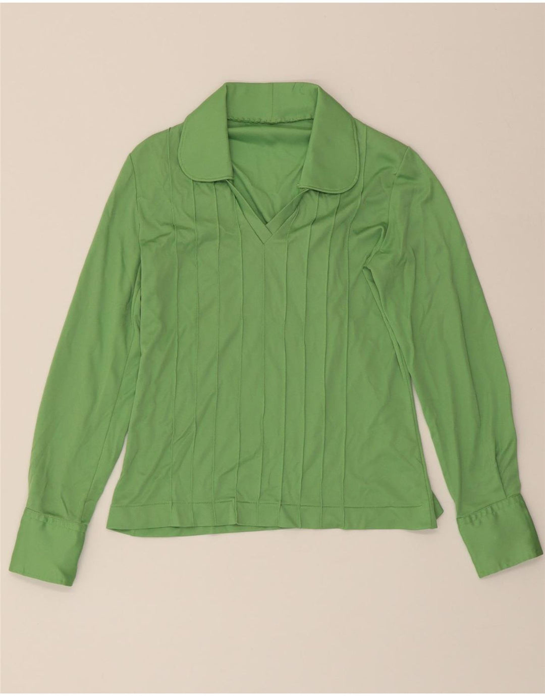 VINTAGE Womens Long Sleeve Polo Shirt UK 12 Medium Green Vintage Vintage and Second-Hand Vintage from Messina Hembry 