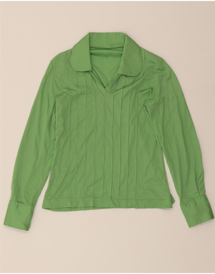 VINTAGE Womens Long Sleeve Polo Shirt UK 12 Medium Green Vintage Vintage and Second-Hand Vintage from Messina Hembry 
