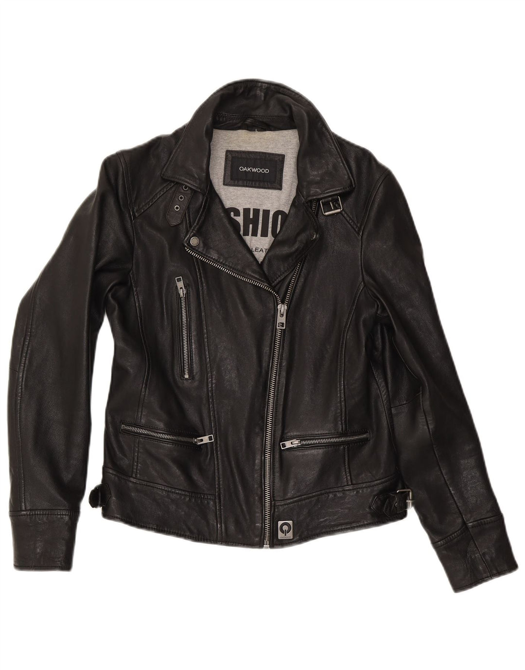 Giacca da motociclista in pelle da donna Oakwood UK 14 grande in pelle nera