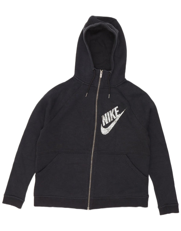 Felpa con cappuccio e zip con vestibilità ampia grafica Nike da donna UK 14 cotone nero medio