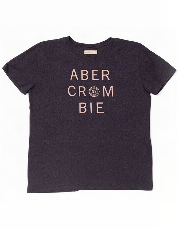T-shirt grafica da donna Abercrombie & Fitch UK 16 taglia grande in cotone blu navy