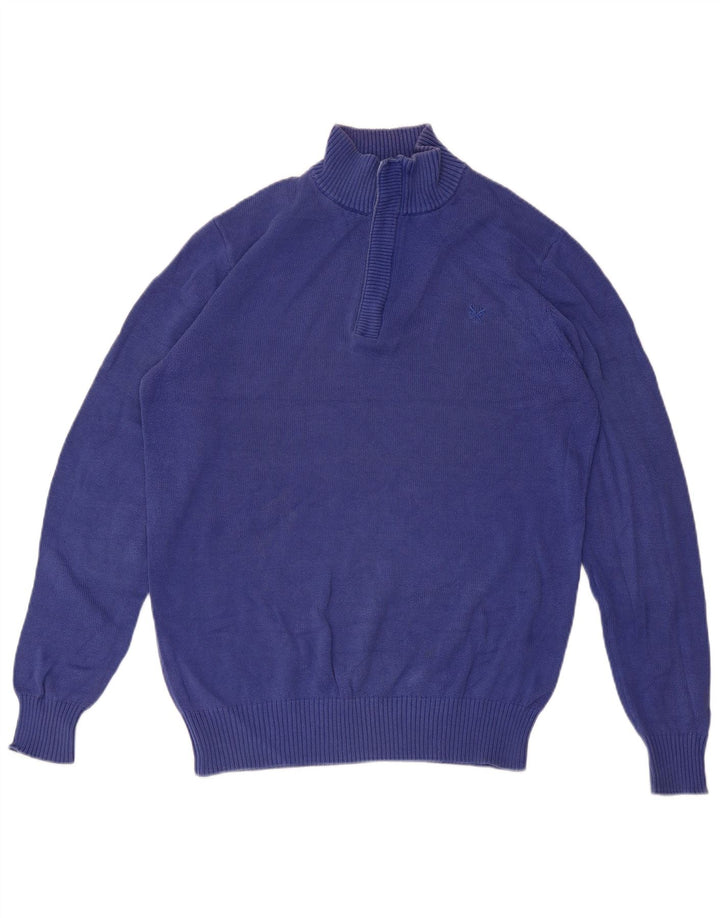 CREW CLOTHING Maglione da uomo con zip e collo piccolo in cotone blu