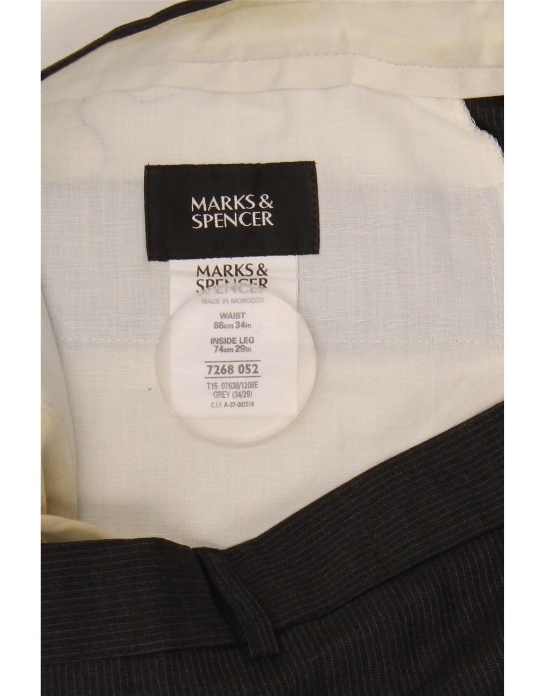 Pantaloni da abito con pegging da uomo Marks & Spencer W34 L29 poliestere gessato grigio
