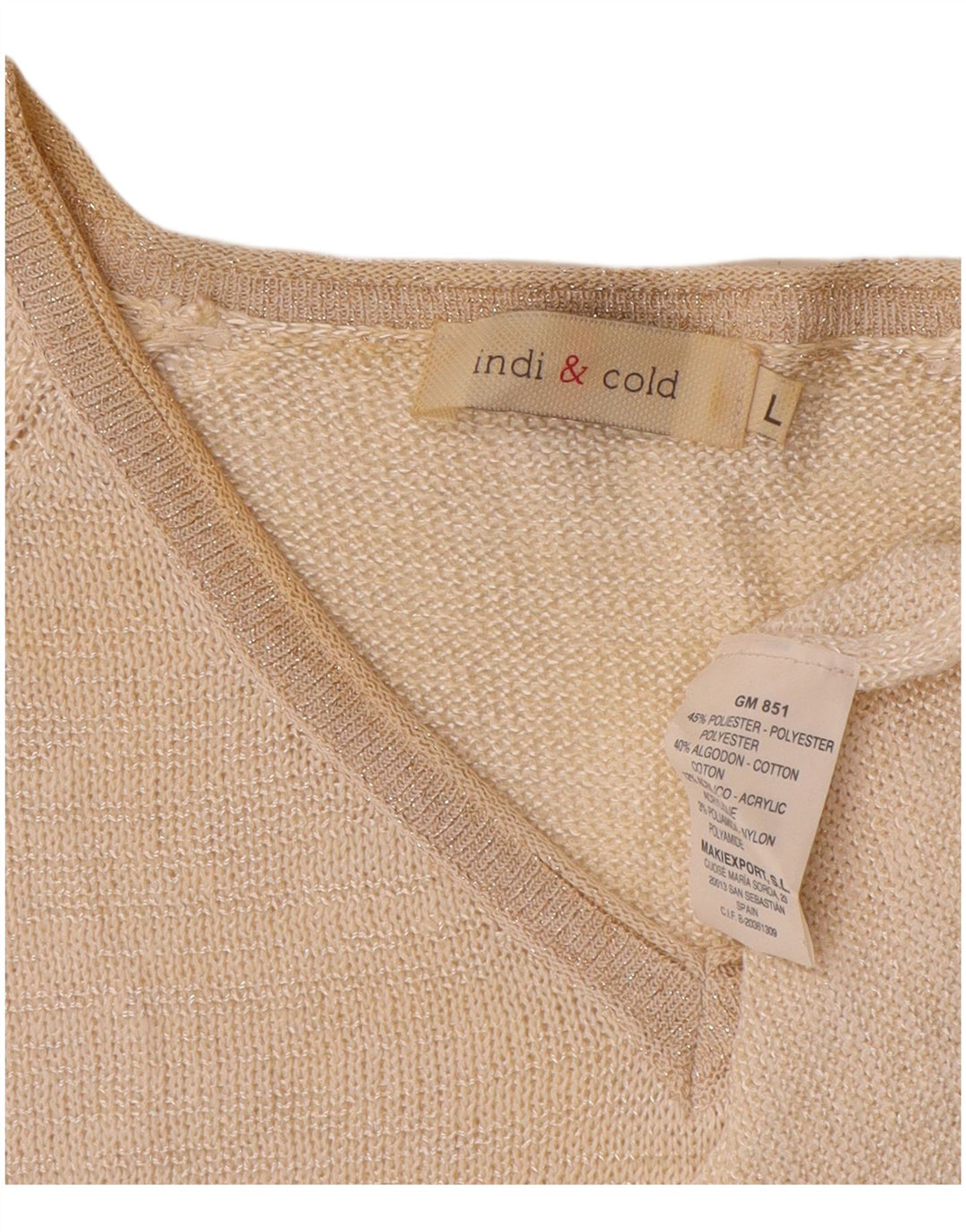 Maglione maglione vintage da donna con scollo a V UK 16 grande poliestere beige