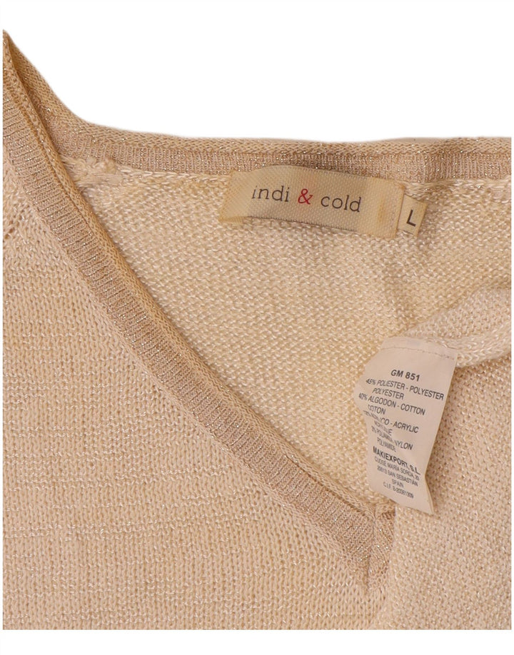 Maglione maglione vintage da donna con scollo a V UK 16 grande poliestere beige