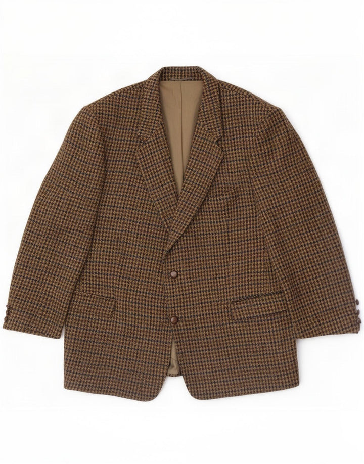 Giacca blazer da uomo a 2 bottoni Harris Tweed UK 40 grande lana pied de poule marrone