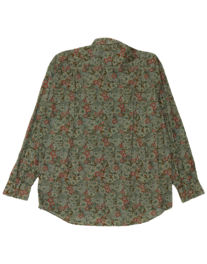 Camicia da uomo vintage in cotone floreale verde grande
