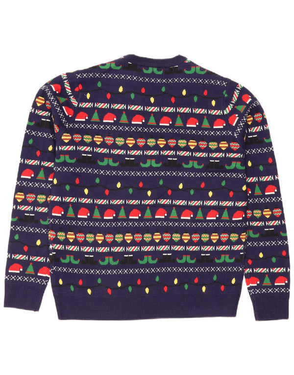 Maglione maglione girocollo da uomo Marks & Spencer medio blu navy natalizio