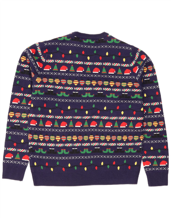 Maglione maglione girocollo da uomo Marks & Spencer medio blu navy natalizio