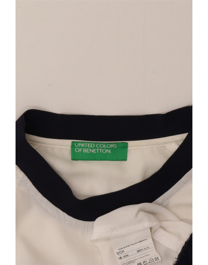 Benetton Top da donna con grafica trasparente a maniche lunghe UK 10 Small Bianco