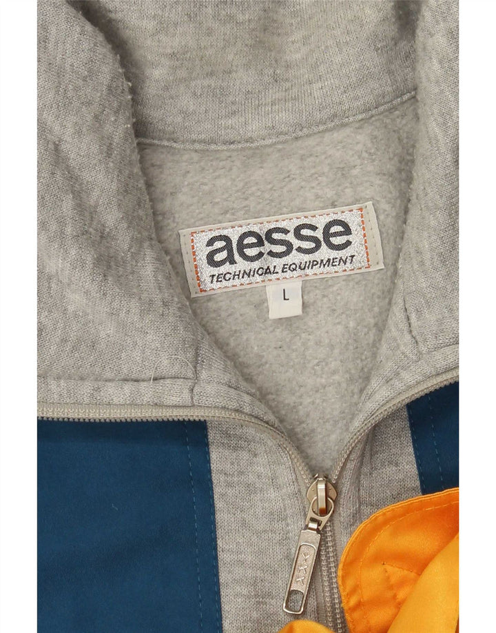 Felpa da uomo con collo con zip Aesse, maglione grande, colore grigio color block