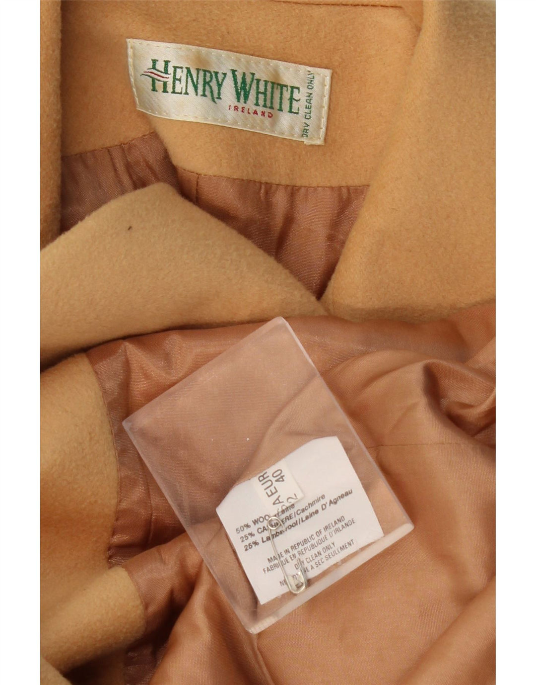 HENRY WHITE Giacca blazer a 3 bottoni da donna UK 14 Large Beige Lana