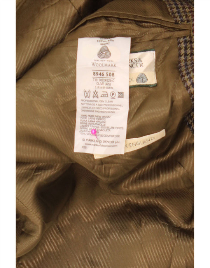 MARKS & SPENCER Giacca blazer da uomo a 2 bottoni UK 42 grande pied de poule kaki