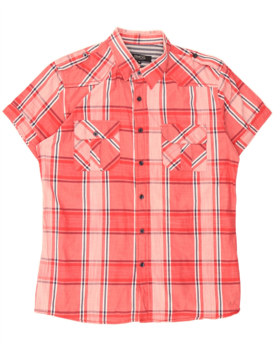 SMOG Mens Military Slim Fit Short Sleeve Shirt Medium Red Check Cotton Vintage Smog and Second-Hand Smog from Messina Hembry 