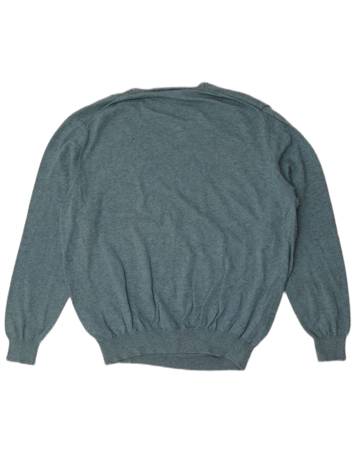 Massimo Dutti Maglione da uomo con scollo a V grande in cotone blu