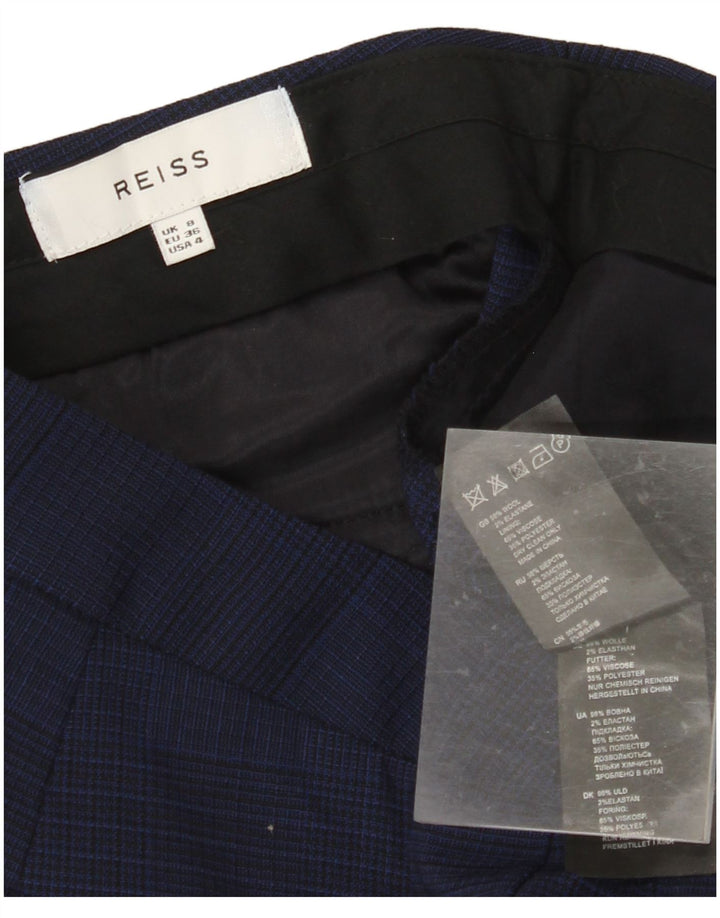 Pantaloni chino slim da donna REISS UK 8 piccoli W28 L31 cotone a quadri blu navy