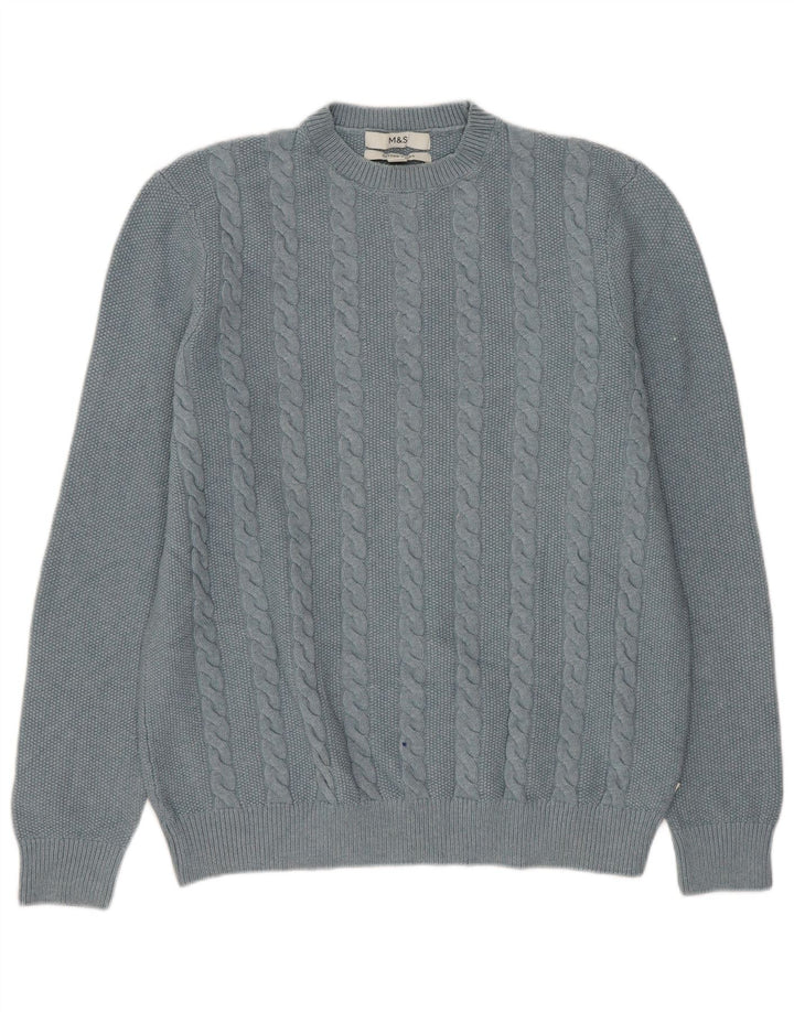 Maglione maglione girocollo da uomo Marks & Spencer blu medio poliestere