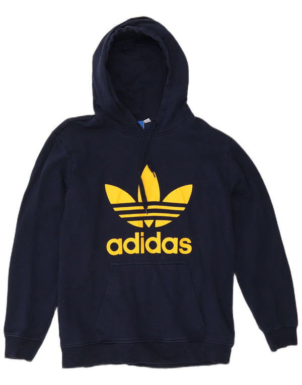 ADIDAS Mens Graphic Hoodie Jumper Medium Navy Blue Cotton
